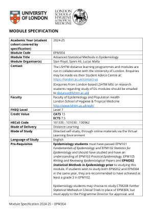 流行病学高级统计方法 mod spec 2024-25